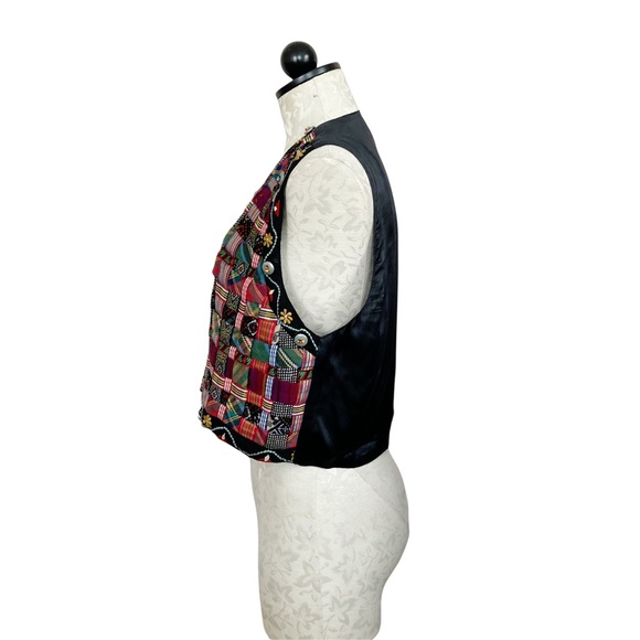 Vintage Jou Jou Embellished Silk Ribbon Plaid Button Ornate Vest - Picture 6 of 9